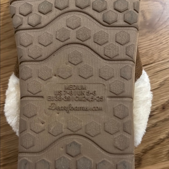 Brown Suede Slippers with Cream Fur Lining - Picture 2 of 2